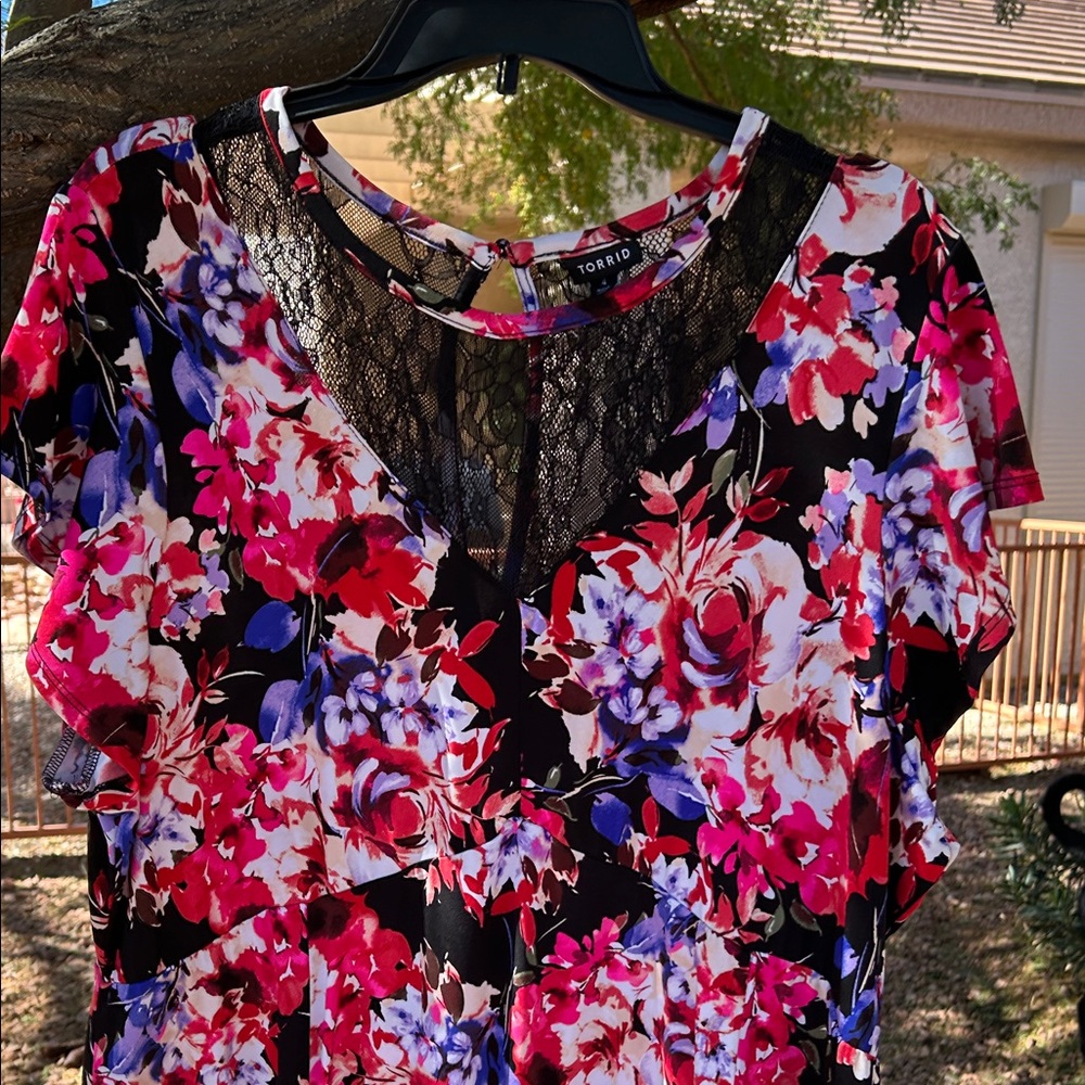 Torrid Black and Red Floral High Low Dress